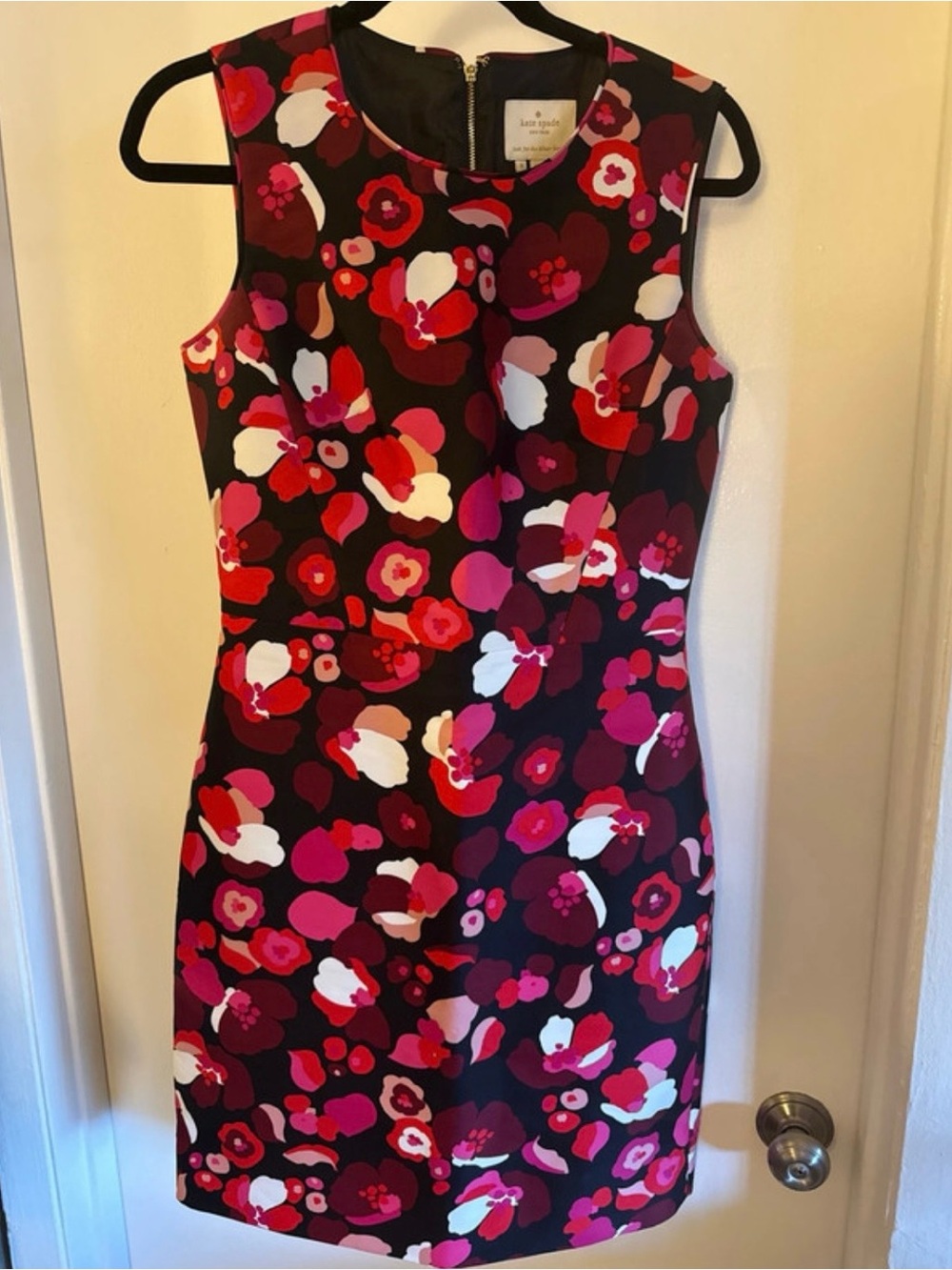 kate spade Black Floral Sheath Dress with Pink, Red & White Blooms
